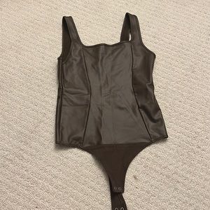 Small brown Abercrombie & Fitch vegan leather bodysuit